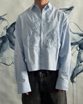 XHAUST Sky Blue Embroidered Waffle Boxy Shirt | Premium Cotton Statement Shirt for Men